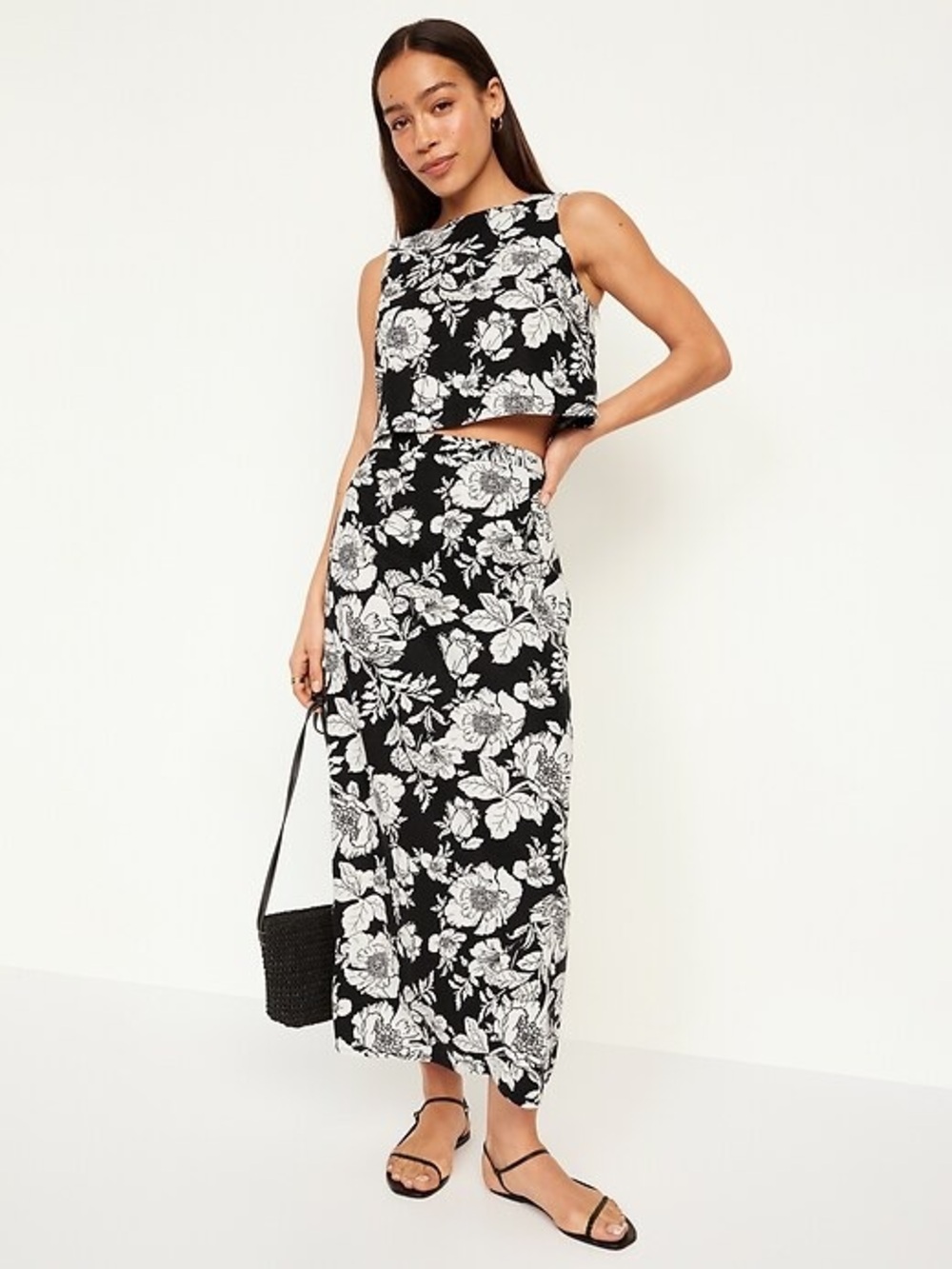 High-Waisted Linen-Blend Maxi Skirt and Shirt Set